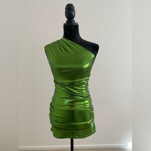 SHEIN Shimmering Green One-Shoulder Dress